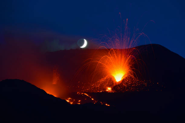 Etna eruption stock photo