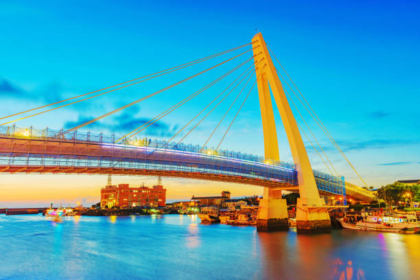 Night view of Lover's bridge in Tamsui Taipei