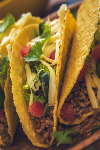 istock Mexican Tacos with Spicy Salsa, Minced Meat and Guacamole 806707950