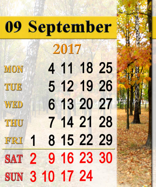 istock calendar for September 2017 with trees and yellow leaves 806710712
