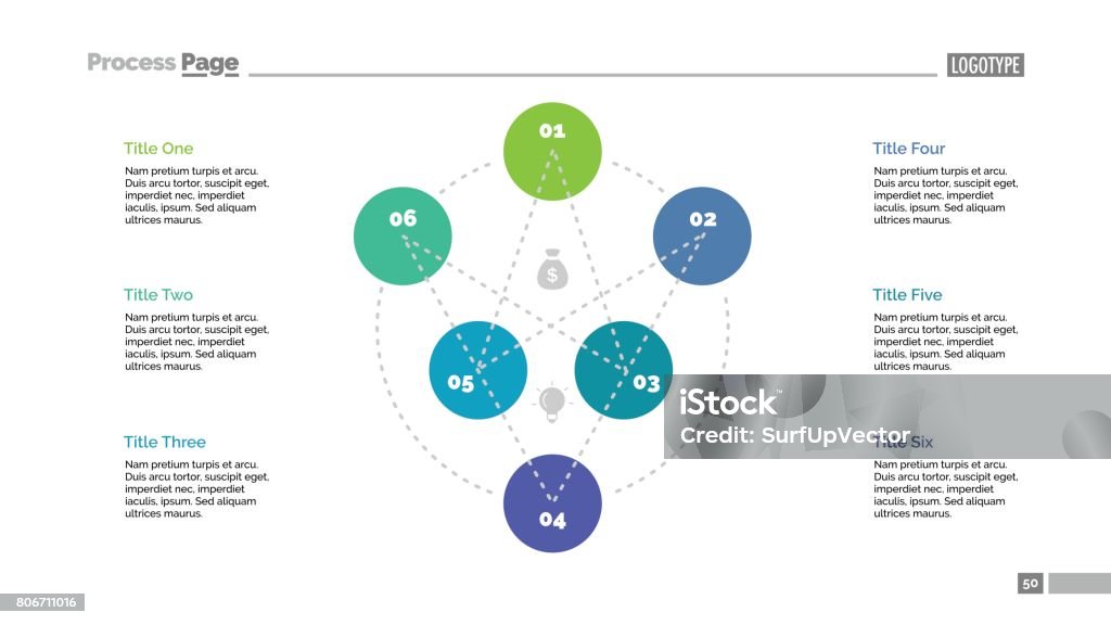 Six Elements Flowchart Slide Template Stock Illustration - Download ...