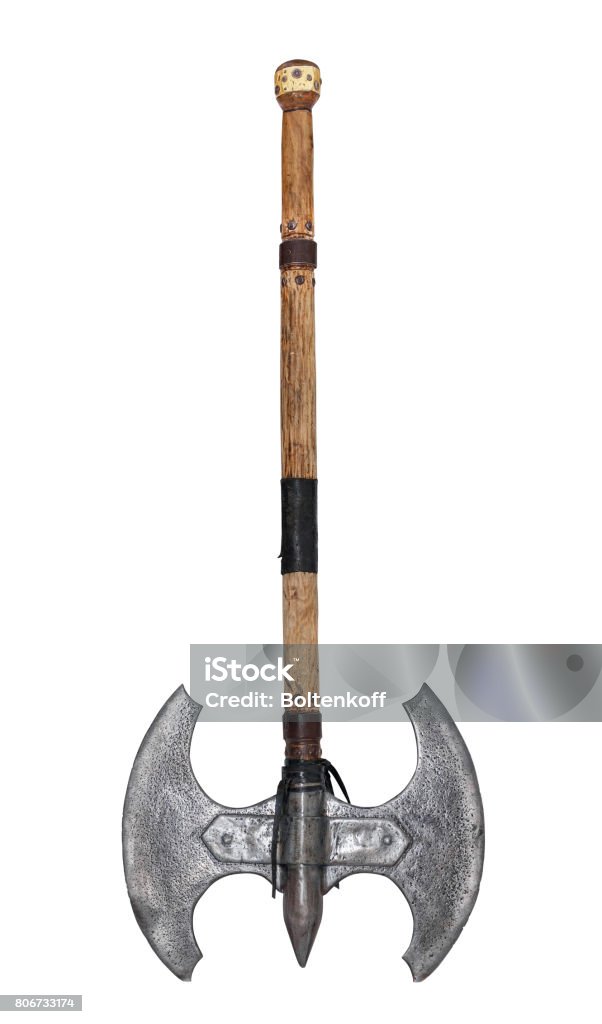 Ancient battle ax Ancient battle ax isolated on white Axe Stock Photo