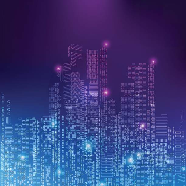 building abstract technology background; digital building in a matrix style; technological city combined with lighting effect cyber-center stock illustrations