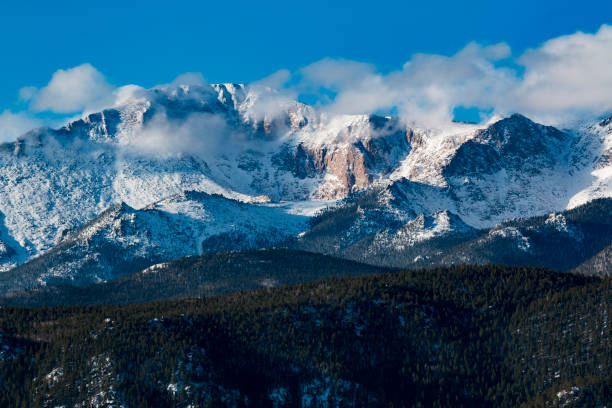 Fresh Snow on Pikes Peak Colorado stock photo