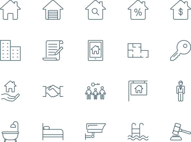 zestaw ikon wektorowych nieruchomości - computer icon symbol icon set real estate stock illustrations