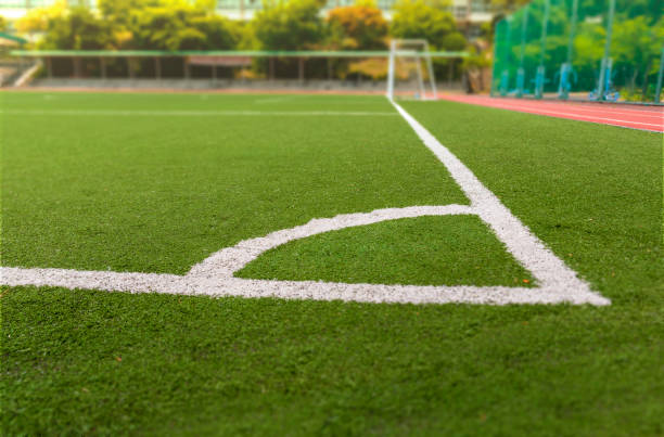 istock Soccer or Football feild with white line 806766334