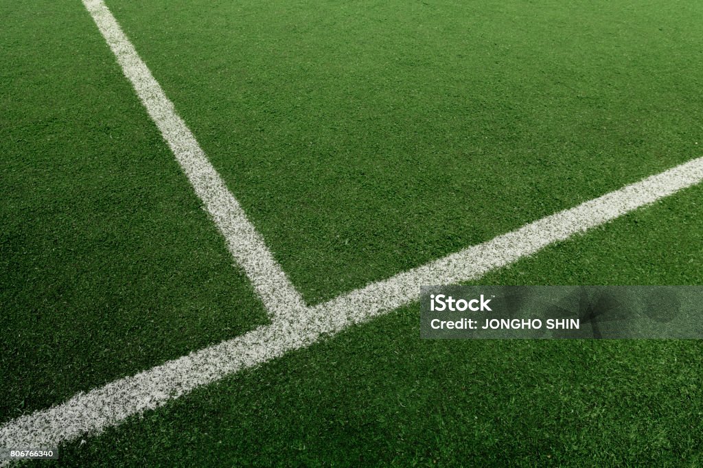 Soccer or Football feild with white line Single Line, Soccer Field, Playing Field, Grass, Striped Soccer Stock Photo