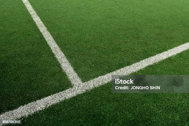 Soccer Or Football Feild With White Line Stock Photo - Download Image Now - Soccer, Grass, In A Row