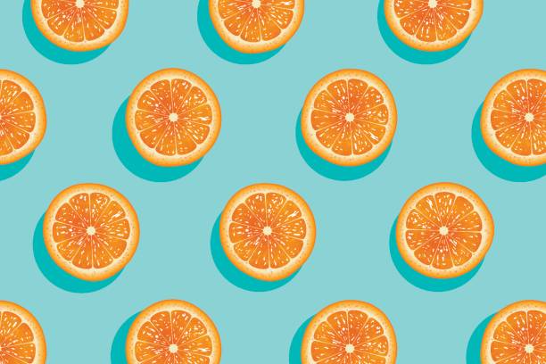 ilustrações de stock, clip art, desenhos animados e ícones de slices of fresh orange summer background. - orange background