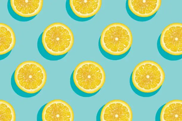 Vector illustration of Slices of fresh yellow lemon summer background.