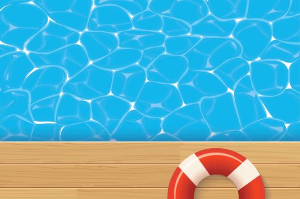 illustrazioni stock, clip art, cartoni animati e icone di tendenza di anello della piscina rossa e piscina. sfondo estivo. - lifeguard swimming pool summer swimming