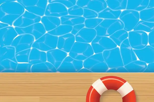 Vector illustration of Red pool ring and swimming pool. Summer background.