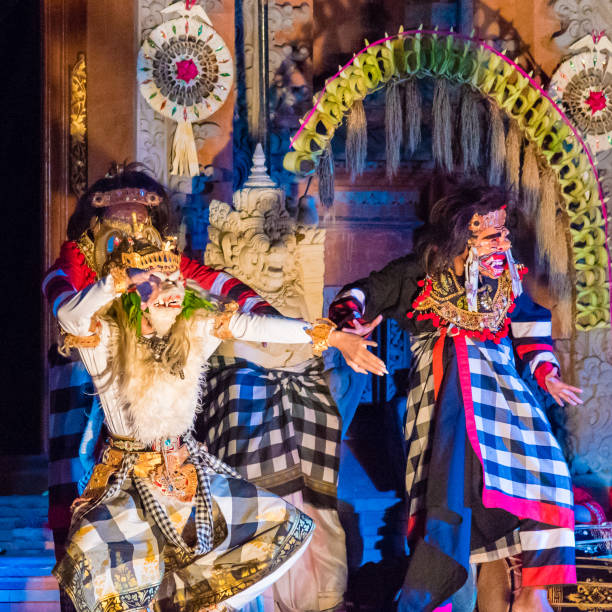 bali dancers performing ramayana ballet at royal palace, ubud, bali - traditional dancing ballet dancing classical style imagens e fotografias de stock