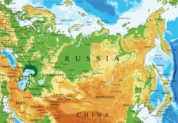 Vector illustration of Russia relief map
