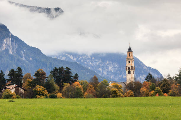 Alpine town in a moody weather in autumn