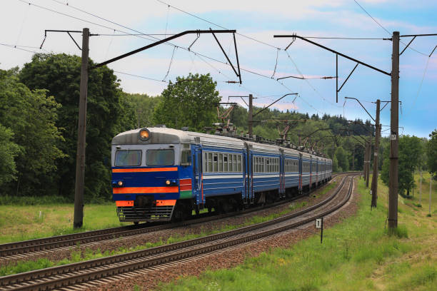 istock Electric train er-9, wagons, commuter train, blue wagon, train, speed, travel, 806806330