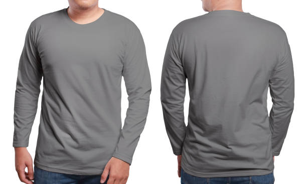 серый длинные рукавами рубашка дизайн шаблон - gray shirt стоковые фото и изображения
