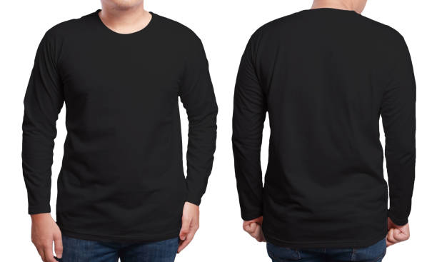 black long sleeved shirt design template - long sleeved imagens e fotografias de stock