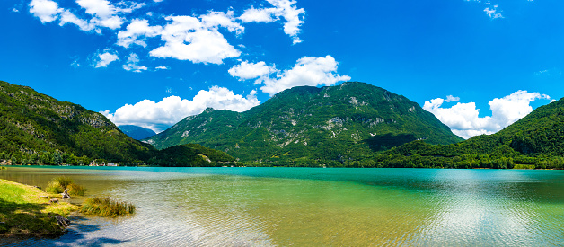 Panoramic view of lake of Cavazzo in Friuli Venezia Giulia, Italy