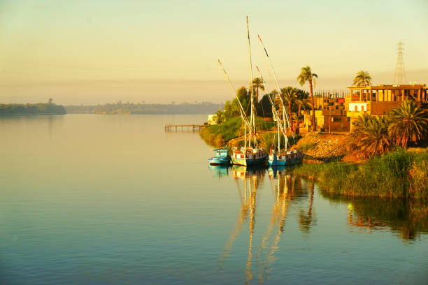 Sailing boats on Nile river near Aswan