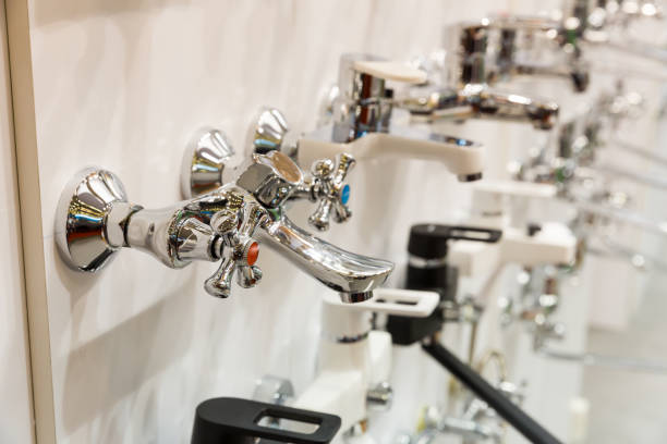 istock Kitchen faucets on shelf closeup, plumbing shop 806820080