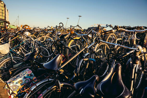 Crowded bike parking in Amsterdam downtown. Cycling is a ubiquitous mode of transport in the Netherlands, with 36% of the people listing the bicycle as their most frequent mode of transport on a typical day.