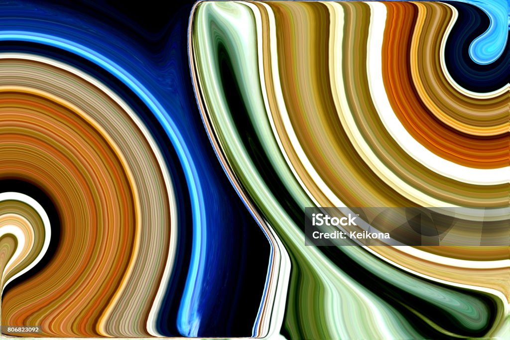 Abstract beige and blue swirls. Abstract blue and beige swirls over bottle green colored background. Distorted photo image. Mixed paint colors. Abstract Stock Photo