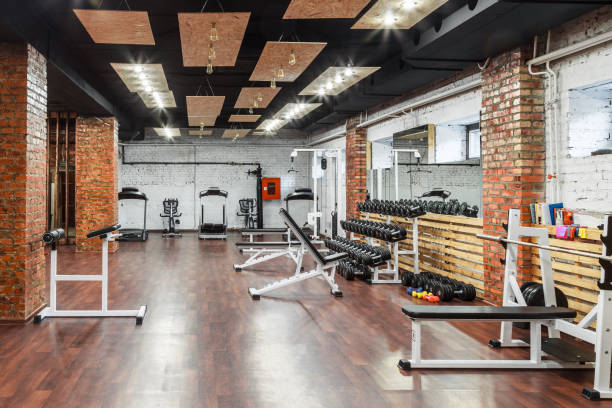istock Interior view of a gym with equipment. 806823282