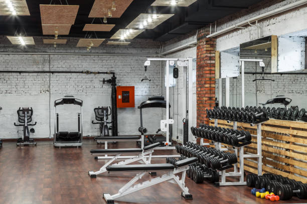 istock Interior view of a gym with equipment. 806825342