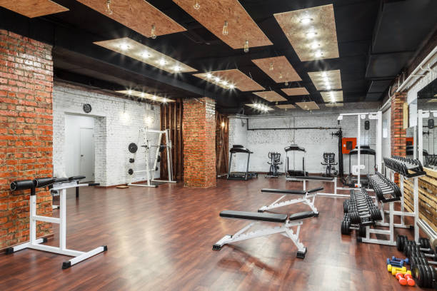 istock Interior view of a gym with equipment. 806827434