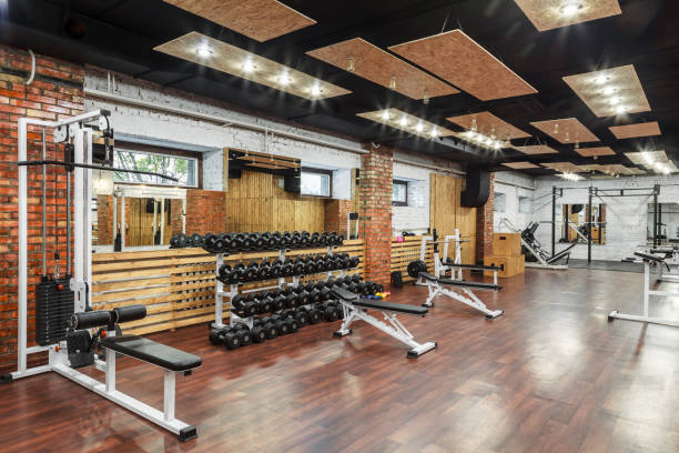 istock Interior view of a gym with equipment. 806831780