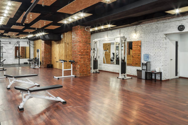 istock Interior view of a gym with equipment. 806831842