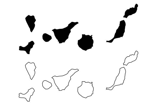 stockillustraties, clipart, cartoons en iconen met canarische eilanden kaart vector - canarische eilanden