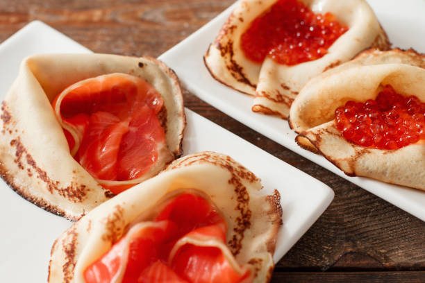 istock Set of dessert crepes with seafood 806838980
