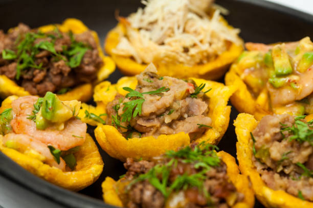 istock Plantain cups filled with different types of stuffing 806839228