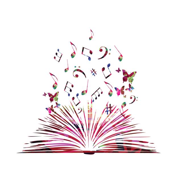 Colorful open book with music notes isolated vector illustration Colorful open book with music notes isolated vector illustration music education stock illustrations