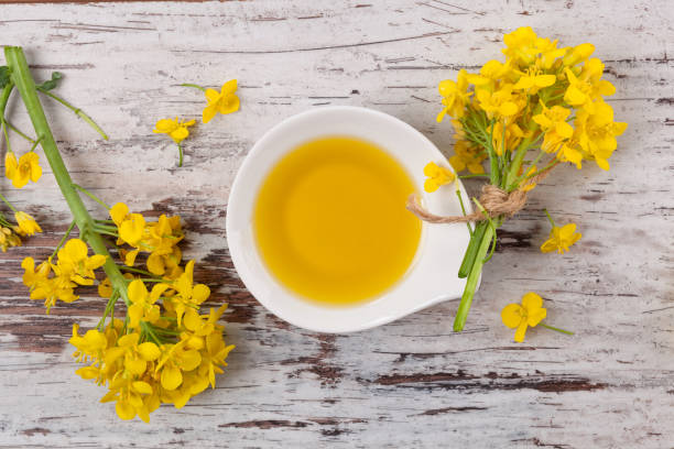 istock Rapeseed oil and flower. 806854474