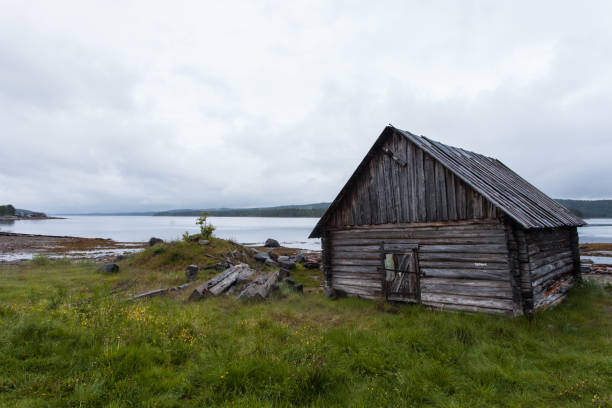 istock White sea, old slip dock, Chupa Karelia, white polar night 806857540