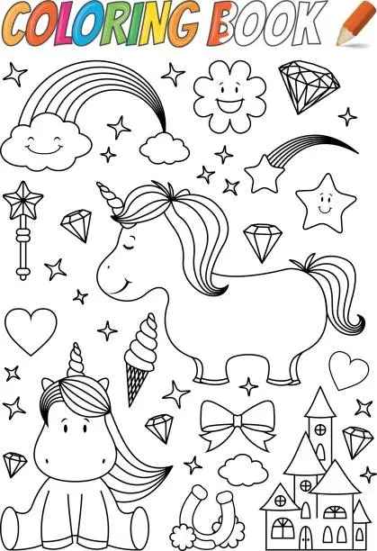 Vector illustration of unicorn coloring book template