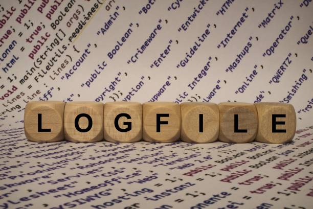 istock logfile - cube with letters and words from the computer, software, internet categories, wooden cubes 806857858