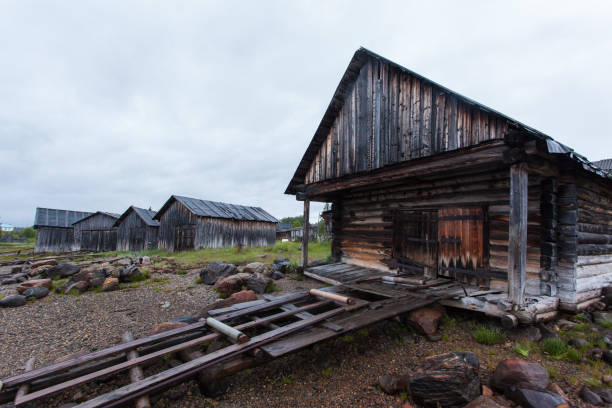 istock White sea, old slip dock, Chupa Karelia, white polar night 806861016