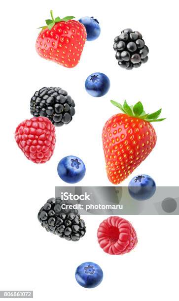 Isolated Mixed Berries Stock Photo - Download Image Now - Fruit, Berry Fruit, Berry