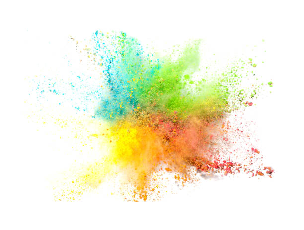 explosion of colored powder on white background - opening ceremony flash imagens e fotografias de stock