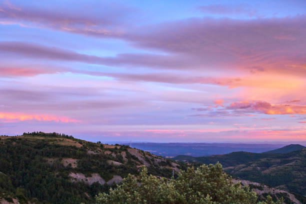 Amazing sunset in Pyrenees mountains in Catalonia Serra d'Aubenç i Roc de Cogul
