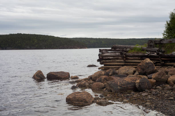 istock White sea, old slip dock, Chupa Karelia, white polar night 806873002