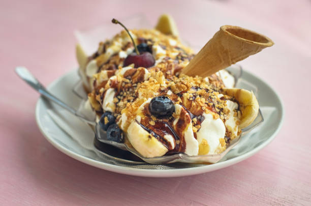 istock Dessert from ice cream, banana, waffle 806873724