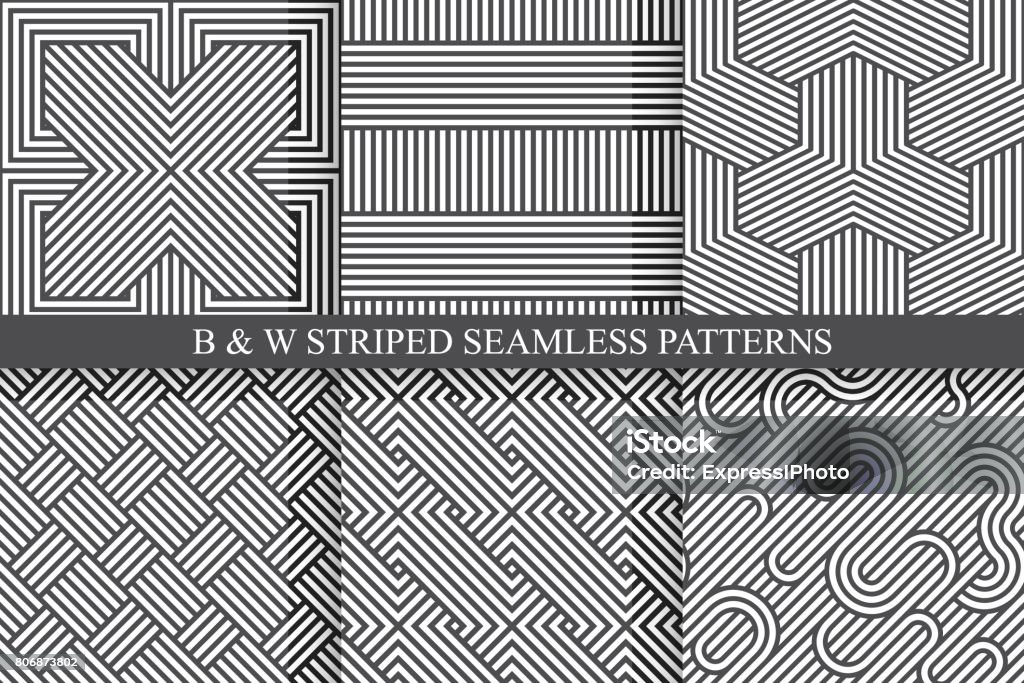 Collection of seamless striped patterns. Black and white wicker texture. Collection of seamless striped patterns. Black and white repeatable wicker texture. Woven Fabric stock vector