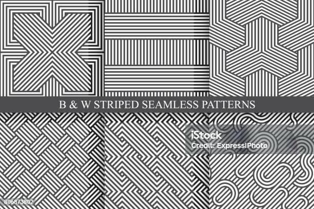 Collection Of Seamless Striped Patterns Black And White Wicker Texture Stock Illustration - Download Image Now