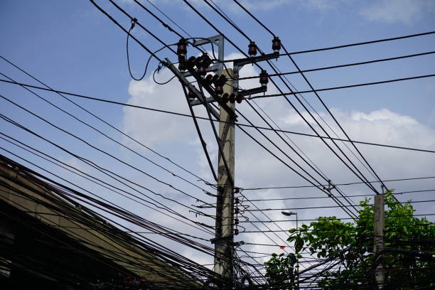 istock Electricity pylons carry power lines and cable lines 806879956