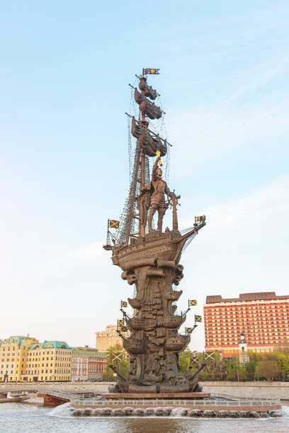 Moscow, Russia - May 5, 2015: Peter the Great Statue. The monument to Peter the Great is located at the Moscva River and the Vodootvodny Canal in Central Moscow, with 98 meters  it`s among the tallest statues in the world.